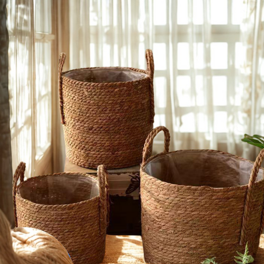 Straw storage basket flower pots2